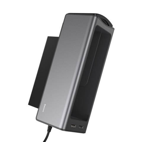 Baseus Deluxe Metalowy organizer samochodowy z uchwytem na kubek, 2x ładowanie USB (czarny)