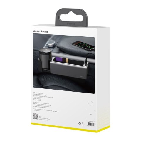 Baseus Deluxe Metalowy organizer samochodowy z uchwytem na kubek, 2x ładowanie USB (czarny)