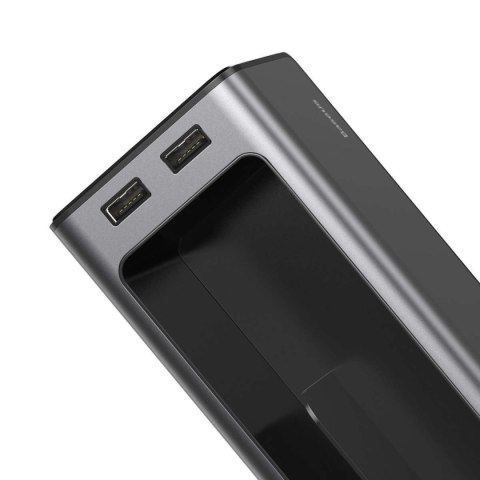 Baseus Deluxe Metalowy organizer samochodowy z uchwytem na kubek, 2x ładowanie USB (czarny)