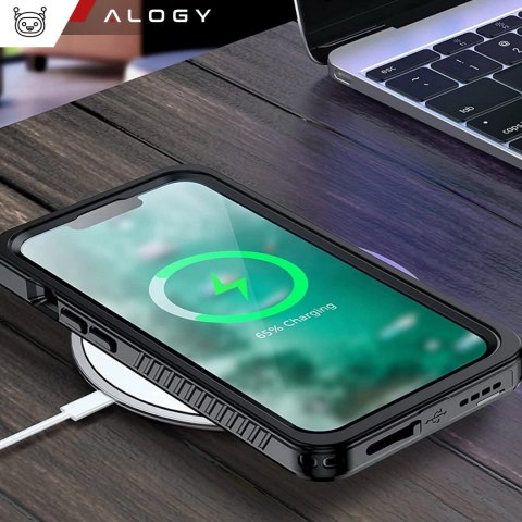 Etui wodoodporne do Apple iPhone 13 360 Alogy Pancerne Armor IP68 ze smyczką Czarne