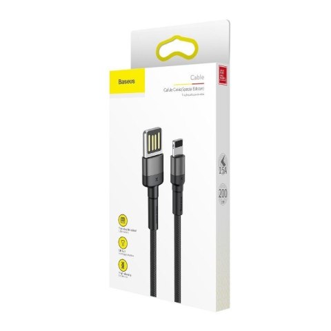 Kabel 2m Baseus Cafule Lightning USB (dwustronny) 1,5A (szaro-czarny)