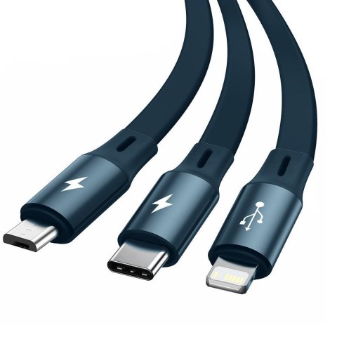 Kabel USB 3w1 Baseus Bright Mirror micro USB/ Lightning/ USB-C płaski 3.5A 1.2m niebieski