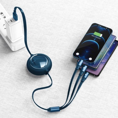 Kabel USB 3w1 Baseus Bright Mirror micro USB/ Lightning/ USB-C płaski 3.5A 1.2m niebieski
