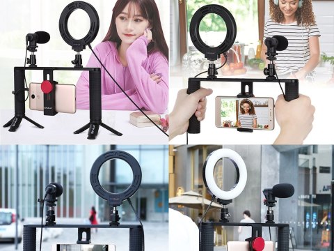 Puluz Platforma Vlog z lampą LED i mikrofonem do Smartfonów