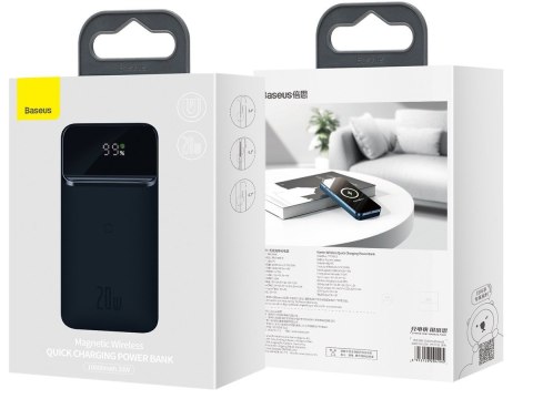 Powerbank Baseus Magnetic z ładowaniem indukcyjnym QI 10000mAh 20W USB+USB-C Niebieski