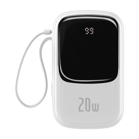 Powerbank Baseus Qpow 20000mAh, IP, USB, USB-C, 20W z kablem Lightning (biały)