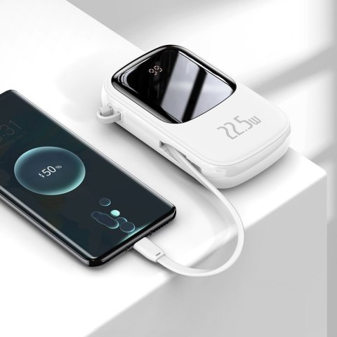 Powerbank Baseus Qpow 20000mAh, IP, USB, USB-C, 22.5W z kablem USB-C (biały)