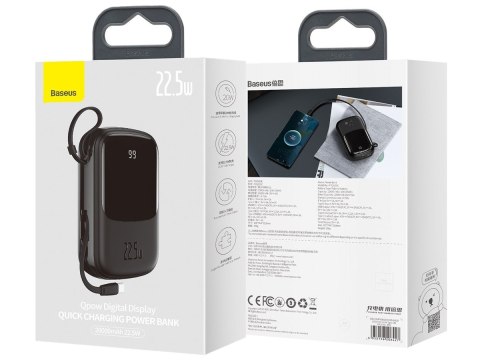 Powerbank Baseus Qpow z kablem USB-C 20000mAh 22.5W USB USB-C IP Czarny
