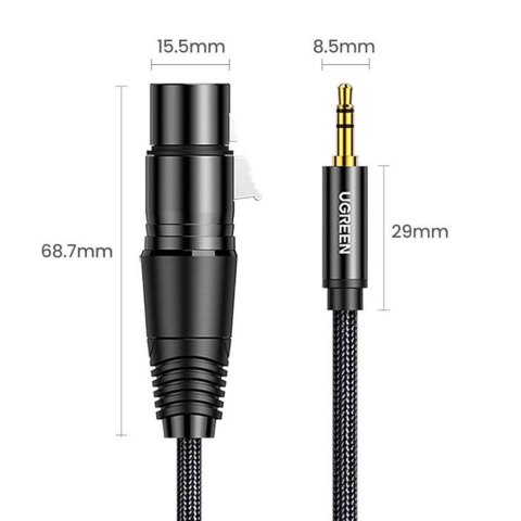 Kabel audio AV182 UGREEN XLR żeński do jack 3.5 męski 2m czarny