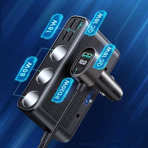 Ładowarka samochodowa rozdzielacz Joyroom JR-CL06 Car Charger PD 154W QC 3.0 Black