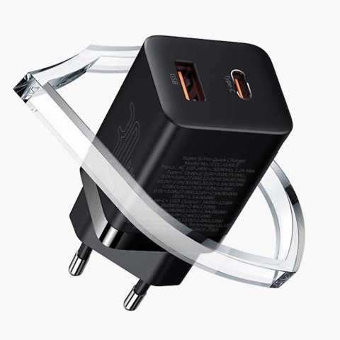 Ładowarka sieciowa Baseus Super Si Pro Quick Charger USB + USB-C QC 3.0 PD 30W Czarna