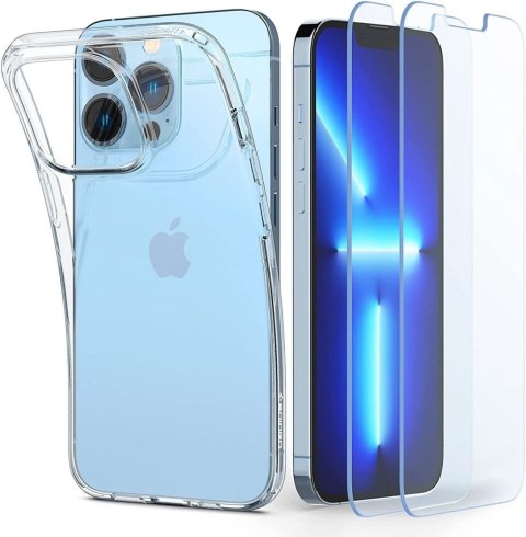 Etui Liquid Crystal + 2x Szkło Glas.TR Slim Spigen do Apple iPhone 13 Pro Max Crystal Clear