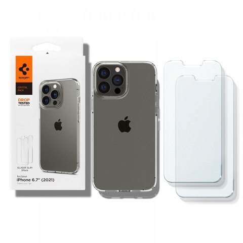 Etui Liquid Crystal + 2x Szkło Glas.TR Slim Spigen do Apple iPhone 13 Pro Max Crystal Clear