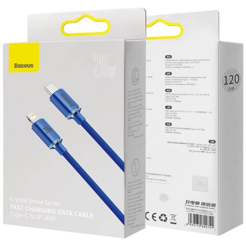 Kabel 1.2m Baseus Crystal Shine USB-C Type C do Lightning PD 20W Niebieski