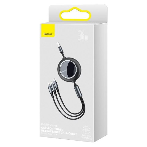Kabel USB 3w1 Baseus Bright Mirror, USB do micro USB / USB-C / Lightning, 66W, 1.2m (czarny)