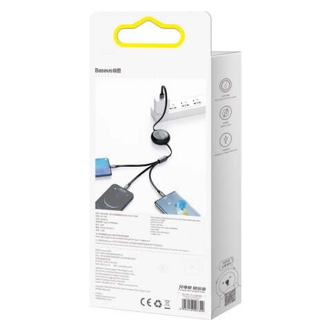 Kabel USB 3w1 Baseus Bright Mirror, USB do micro USB / USB-C / Lightning, 66W, 1.2m (czarny)