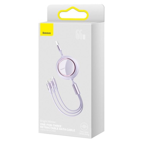 Kabel USB 3w1 Baseus Bright Mirror, USB do micro USB / USB-C / Lightning, 66W, 1.2m (fioletowy)