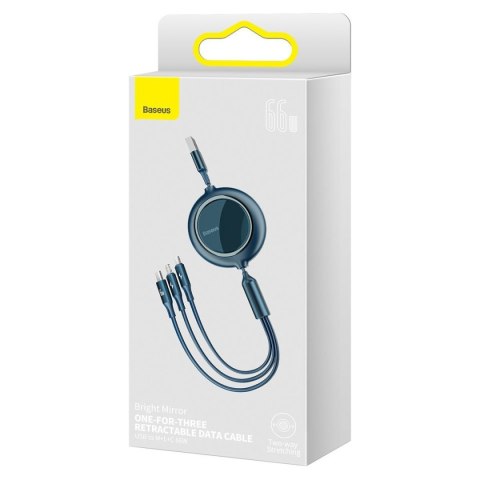 Kabel USB 3w1 Baseus Bright Mirror, USB do micro USB / USB-C / Lightning, 66W, 1.2m (niebieski)