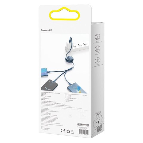 Kabel USB 3w1 Baseus Bright Mirror, USB do micro USB / USB-C / Lightning, 66W, 1.2m (niebieski)