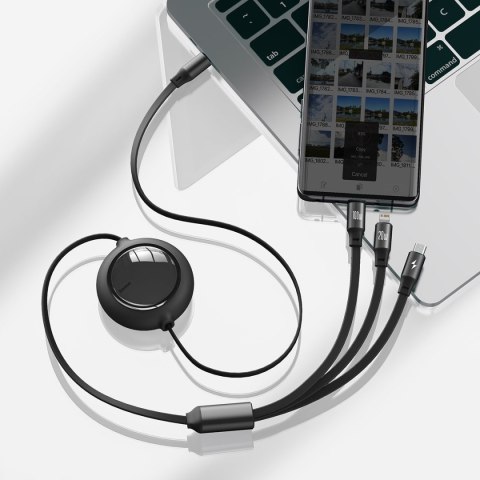 Kabel USB-C 3w1 Baseus Bright Mirror do micro USB / USB-C / Lightning, 100W, 1.2m (czarny)