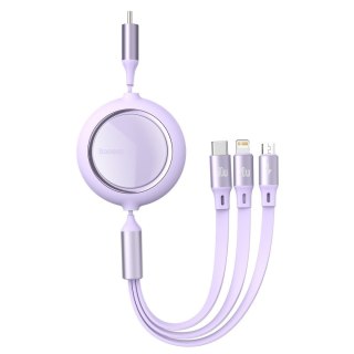 Kabel USB-C 3w1 Baseus Bright Mirror do micro USB / USB-C / Lightning, 100W, 1.2m (fioletowy)