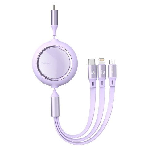 Kabel USB-C 3w1 Baseus Bright Mirror do micro USB / USB-C / Lightning, 100W, 1.2m (fioletowy)