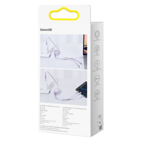 Kabel USB-C 3w1 Baseus Bright Mirror do micro USB / USB-C / Lightning, 100W, 1.2m (fioletowy)