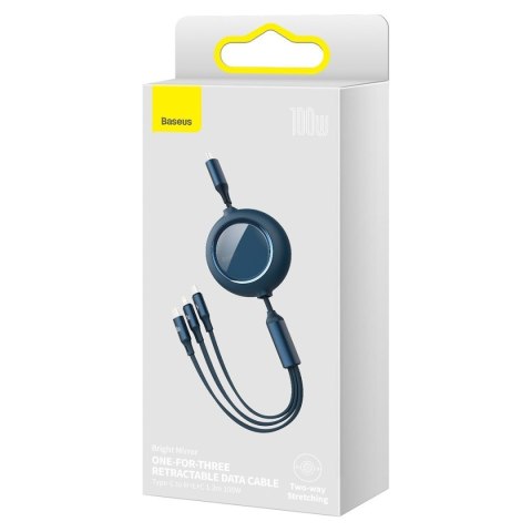 Kabel USB-C 3w1 Baseus Bright Mirror do micro USB / USB-C / Lightning, 100W, 1.2m (niebieski)