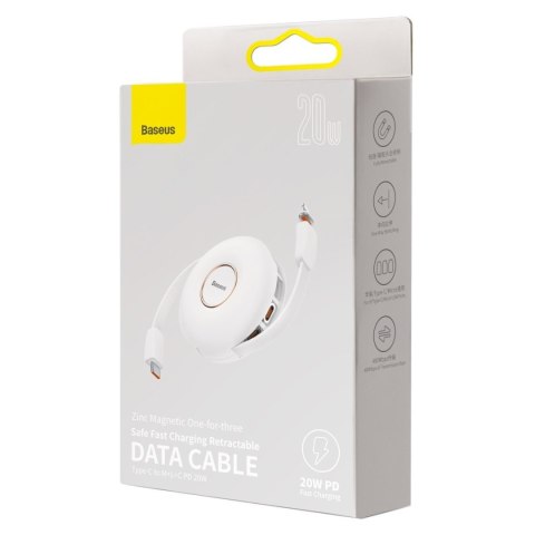 Kabel USB magnetyczny Baseus Zinc 3w1 USB-C / Lightning / Micro 20W, 1m (biały)