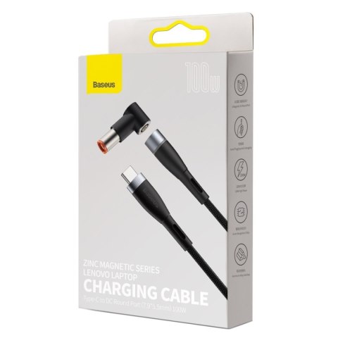 Kabel magnetyczny Baseus Zinc Magnetic, USB-C do wtyk DC 7,9x5,5mm, 100W, PD, 2m, kątowy (czarny)