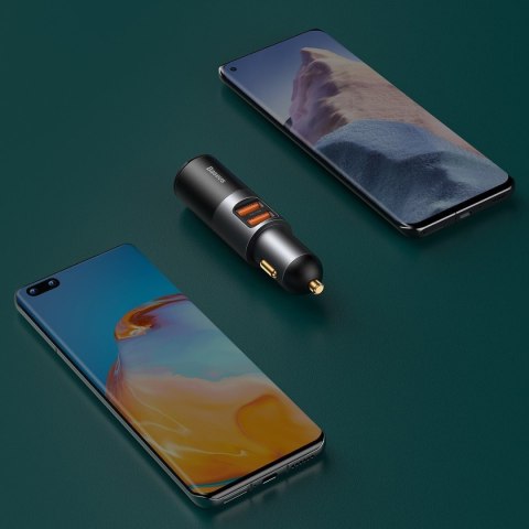 Ładowarka samochodowa Baseus Share Together Fast z gniazdem zapalniczki, 2x USB, 120W (szara)