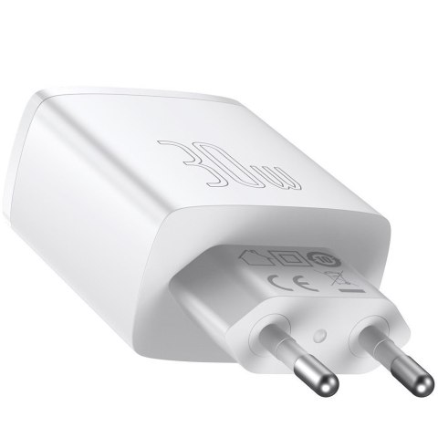 Ładowarka sieciowa Baseus Compact Quick Charger 2xUSB USB-C PD QC 3.0 3A 30W Biała