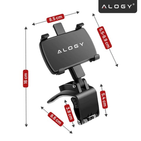 Uchwyt samochodowy do telefonu do 7.2" - montaż na lusterko, kokpit lub osłonę przeciwsłoneczną, stabilny i regulowany - Alogy M