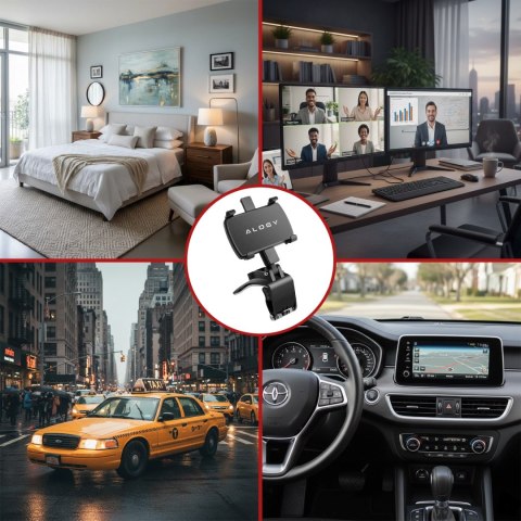 Uchwyt samochodowy do telefonu do 7.2" - montaż na lusterko, kokpit lub osłonę przeciwsłoneczną, stabilny i regulowany - Alogy M