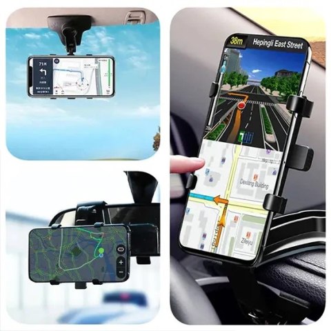 Uchwyt samochodowy do telefonu do 7.2" - montaż na lusterko, kokpit lub osłonę przeciwsłoneczną, stabilny i regulowany - Alogy M