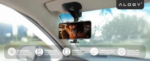 Uchwyt samochodowy do telefonu do 7.2" - montaż na lusterko, kokpit lub osłonę przeciwsłoneczną, stabilny i regulowany - Alogy M