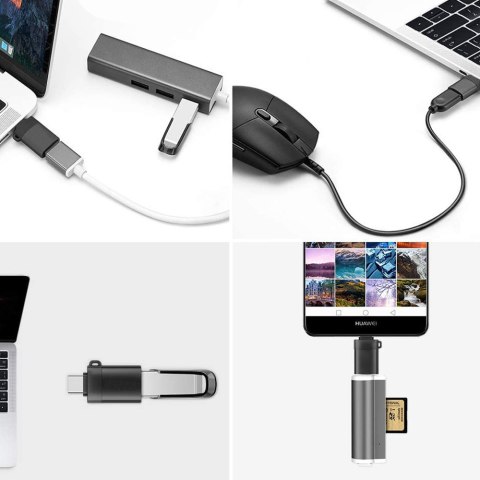 Adapter przejściówka Alogy konwerter USB-A 3.0 do USB-C Type C Czarny