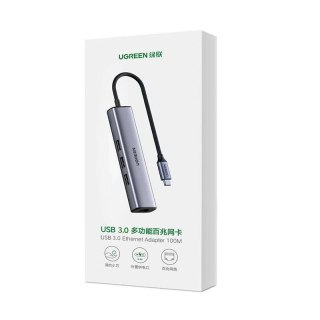 Adapter 4w1 UGREEN CM475 Hub USB-C do 3x USB 3.0 + 1x RJ45 (szary)