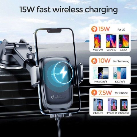 Uchwyt samochodowy Joyroom JR-ZS243 na szybę / kokpit z ładowarką Wireless 15W Black