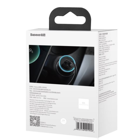 Ładowarka samochodowa Baseus Golden Contactor Pro, USB + USB-C, QC4.0+, PD, SCP, 40W (szara) + kabel USB do USB-C 1m