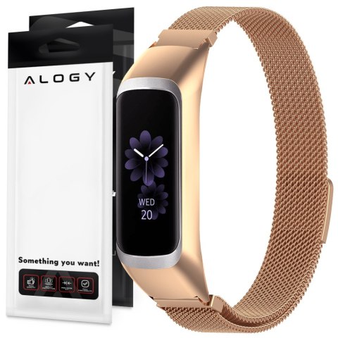 Bransoleta Milanese pasek Alogy stal nierdzewna do Samsung Galaxy Fit 2 SM-R220 Złota