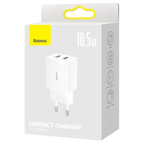 Mocna Ładowarka sieciowa Baseus Compact 2x USB 2.1A 10.5W Biała