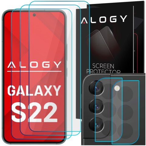 Szkło hartowane 9H 3x na ekran + 2x na obiektyw kamerę Alogy Glass Pack do Galaxy S22
