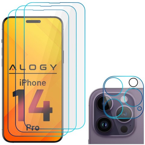 Alogy Glass Pack 3x Szkło hartowane na ekran 9h + Szkło na obiektyw do Apple iPhone 14 Pro