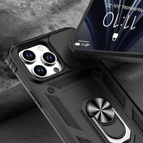 Etui Pancerne do Apple iPhone 13 Pro z osłoną aparatu Alogy Camshield Stand Ring Duty Black