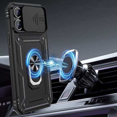 Etui Pancerne do Apple iPhone 13 Pro z osłoną aparatu Alogy Camshield Stand Ring Duty Black