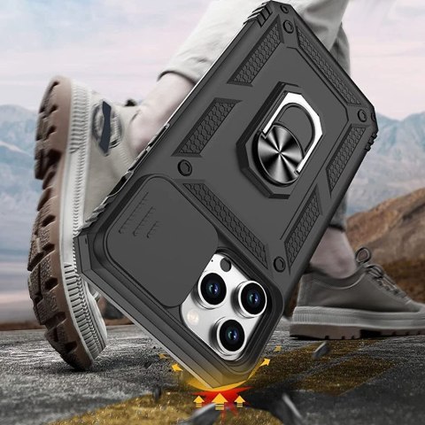 Etui Pancerne do Apple iPhone 13 Pro z osłoną aparatu Alogy Camshield Stand Ring Duty Black