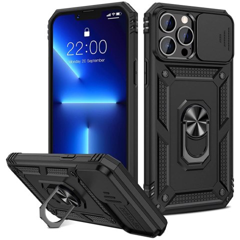 Etui Pancerne do Apple iPhone 13 Pro z osłoną aparatu Alogy Camshield Stand Ring Duty Black
