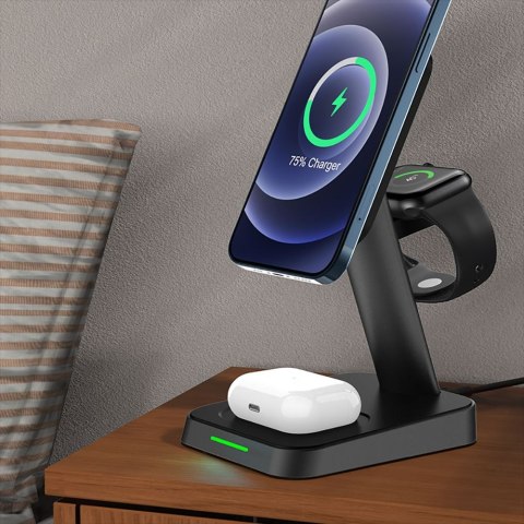 Ładowarka indukcyjna W68 3w1 Charger Magsafe do iPhone, Airpods, Apple Watch Black