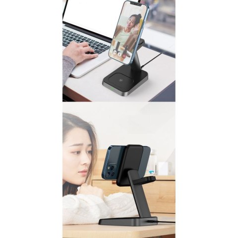 Ładowarka indukcyjna W68 3w1 Charger Magsafe do iPhone, Airpods, Apple Watch Black